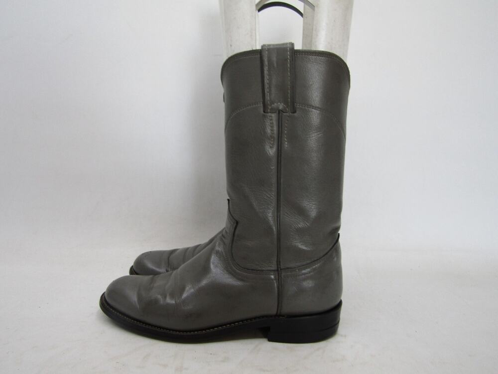 Justin Womens Size 5 B Gray Leather Roper Cowboy Western Boots
